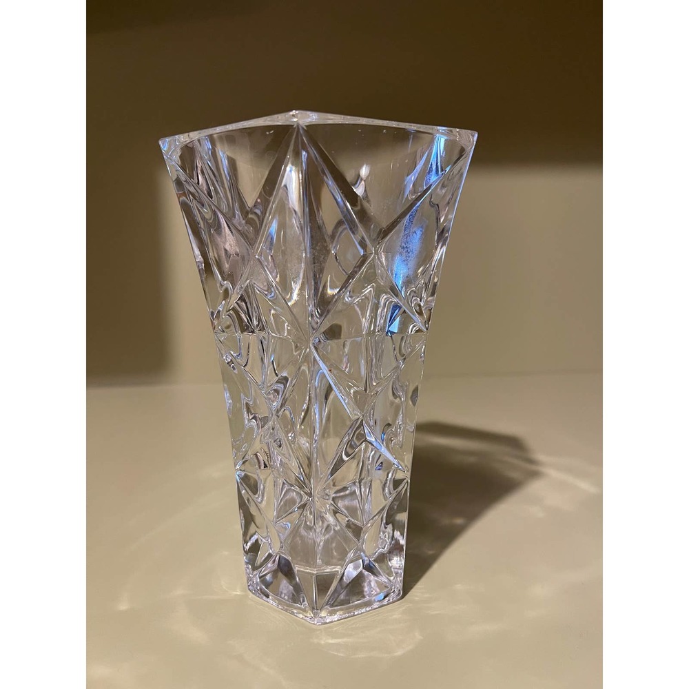 Vintage Approx. 10" Lead‎ Crystal Flower Hexagonal Vase
